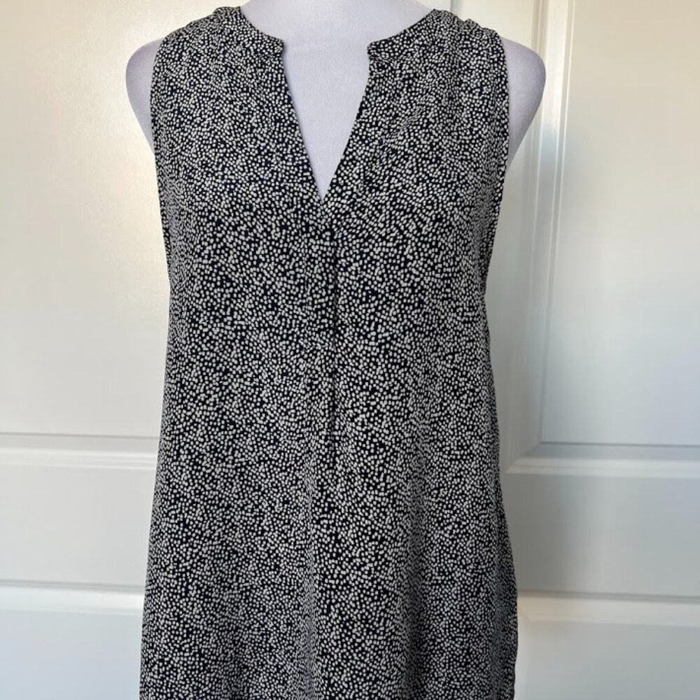 Joie Navy White V-Neck Sleeveless 100% Silk Tank Top Blouse Size Medium